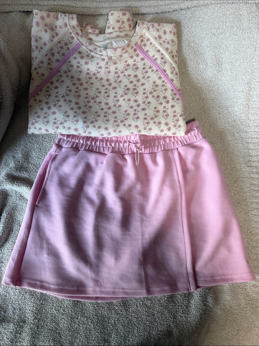 Simply Southern Pink Floral Long Sleeve Top with Light Pink Skort